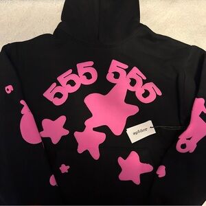 brand new black and pink sp5der hoodie size medium